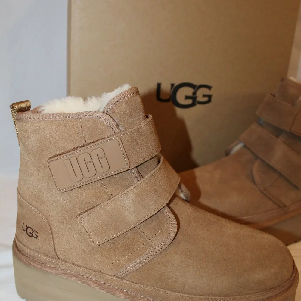 NIB UGG WOMEN'S PLATFORM CHESTNUT SUEDE SHEARLING LINED ANKLE BOOTS - Picture 5 of 8